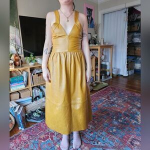 Carol Rossato V-neck 100% Leather Midi Dress in Tan | sz BR 34 / US S*